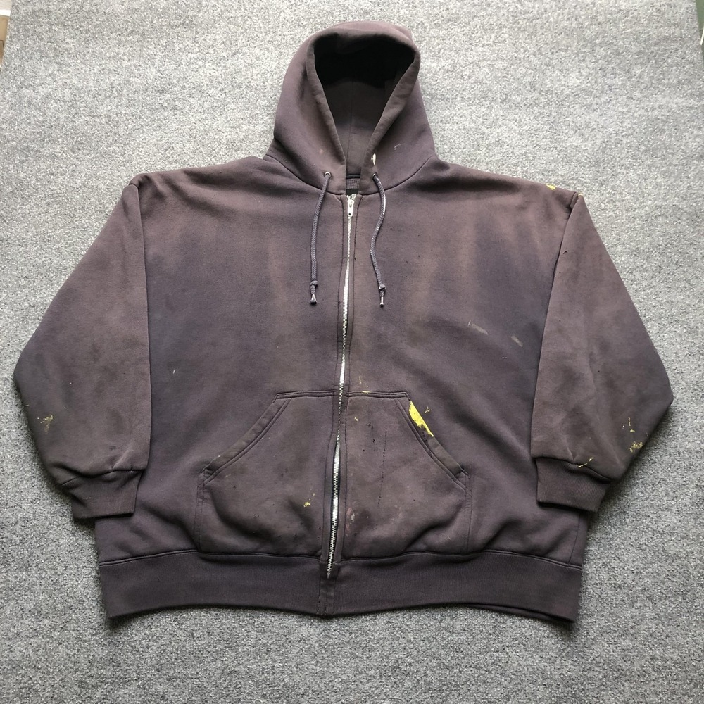 Y2K Hoodie Mens 2XL Gray Full Zip Thermal Lined Work Fleece Sweatshirt